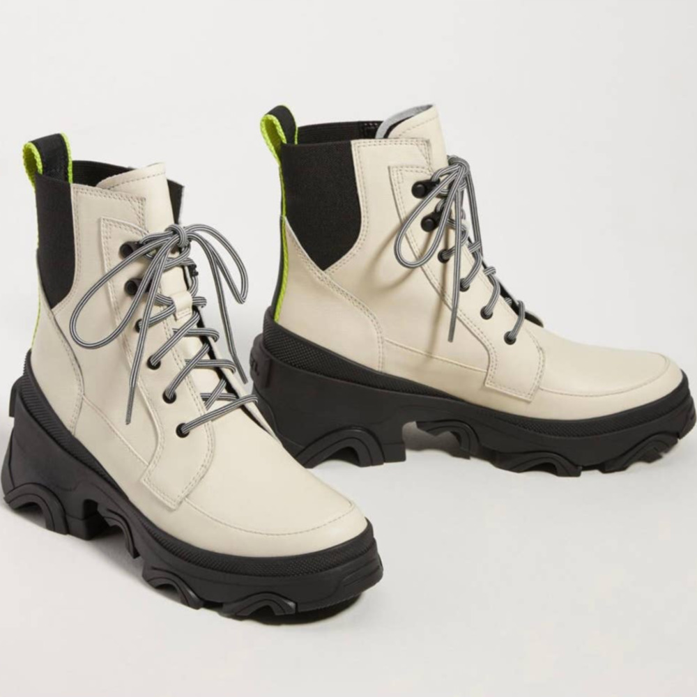Sorel Brex Lace-Up Leather Lug Sole Boots In White Size 8 New
